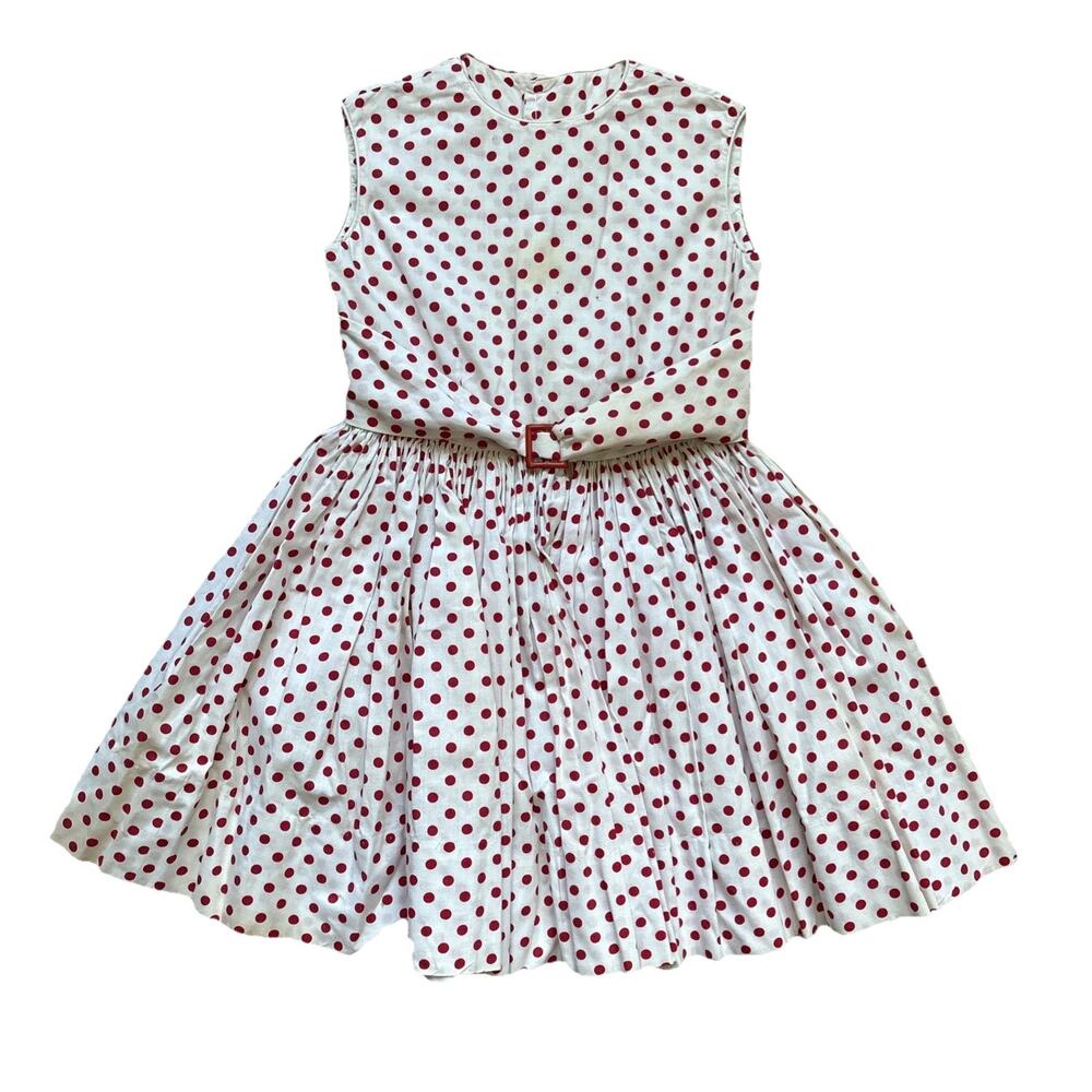 Vintage 60s 70s Mini Dress Women S White Red Polka Dot Fit Flare Babydoll